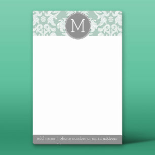 Mint and Grått Damask Pattern Anpassningsbar Monog Post-it Block