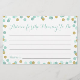 Mint and Guld Baby Shower Advice for Mamma Cards
