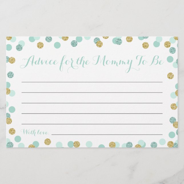 Mint and Guld Baby Shower Advice for Mamma Cards (Framsida)