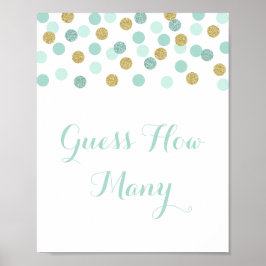 Mint and Guld Baby Shower gissar hur många speltec Poster