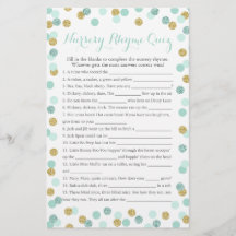 Mint and Guld Baby Shower Nursery Rhyme Quiz