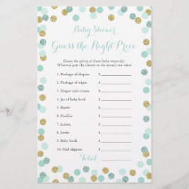Mint and Guld Baby Shower Pris Höger Game Card