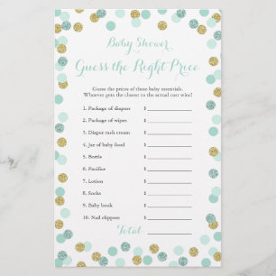 Mint and Guld Baby Shower Pris Höger Game Card