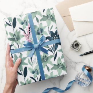 Mint and Navy Abstract Lily Presentpapper