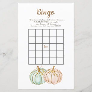Mint and Peach Pumpkin Gender Reveal Bingo Game