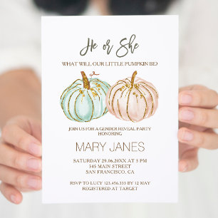 Mint and Peach Pumpkin Gender Reveal Inbjudningar