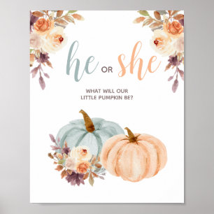 Mint and Peach Pumpkin Rustic Blommigt Votering Bo Poster
