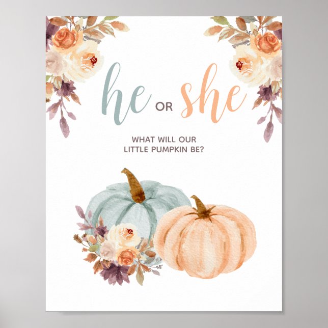 Mint and Peach Pumpkin Rustic Blommigt Votering Bo Poster (Framsidan)