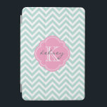 Mint and Rosa Chevron Anpassningsbar Monogram iPad Mini Skydd<br><div class="desc">IPad-väskan med chicen för det akuta trendiget har en subppy zigzag chevron mönster-personlig med ditt monogram namn och börjar med en gigliquatrefoil ram. Klicka på Anpassa om du vill ändra typsnitt och färg för att skapa din egen unika design av ett slag.</div>