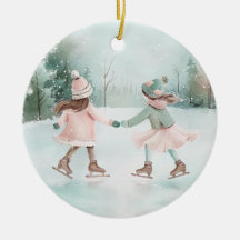 Mint and Rosa Girls Skating - Winter Scene