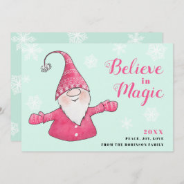 Mint and Rosa Roligt Gnome Tro på magiska jul Julkort