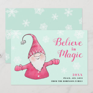Mint and Rosa Roligt Gnome Tro på magiska jul Julkort