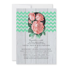 Mint and Rosa Rustic Chic bröllop bjudanden