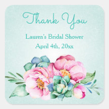 Mint and Rosa Watercolor Flower Stickers