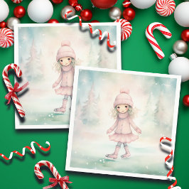 Mint and Rosa Winter Scene Girl Skating Pappersservett