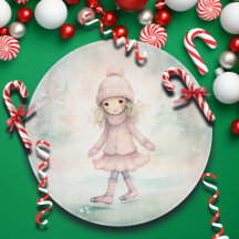 Mint and Rosa Winter Scene Girl Skating Round