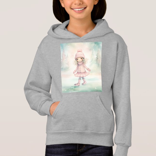 Mint and Rosa Winter Scene Girl Skating T Shirt (Framsida)