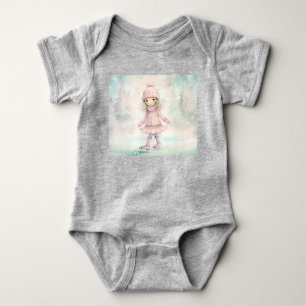 Mint and Rosa Winter Scene Girl Skating T Shirt
