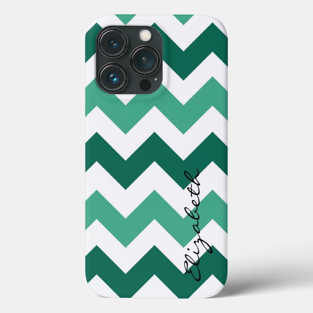 Mint and White Chevron Anpassningsbar Monogram (Baksida)