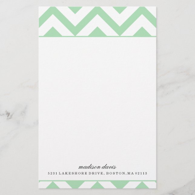 Mint and White Chevron | Personlig Stationery Brevpapper (Framsida)