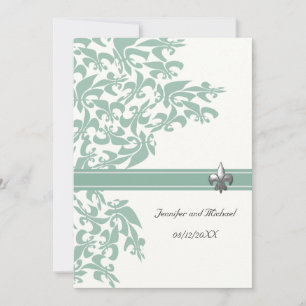 Mint and White Fleur de Lis Design bröllopsinbjudn Inbjudningar