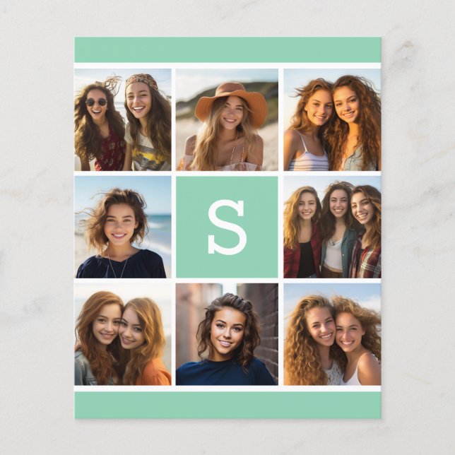 Mint and White Photo Collage med Monogram (Framsida)