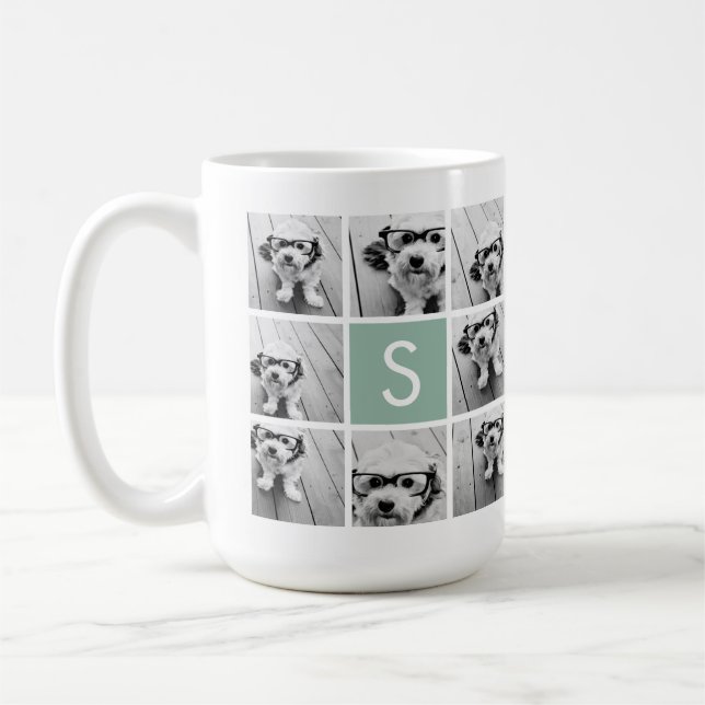 Mint and White Photo Collage med Monogram Kaffemugg (Vänster)