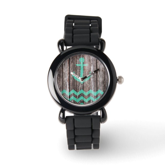 Mint Ankar på gammal trä Armbandsur (Framsida)