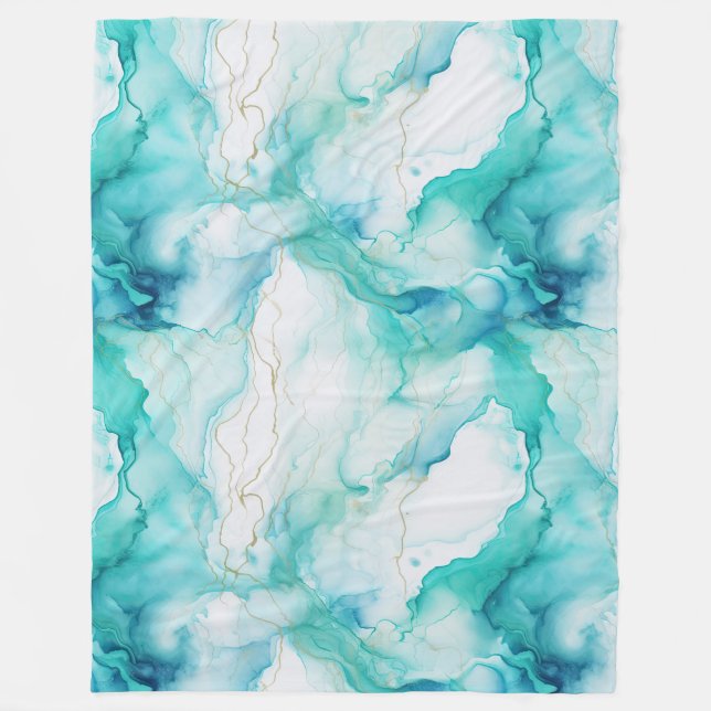 Mint Aqua Bläck Marble Fleecefilt (Framsidan)