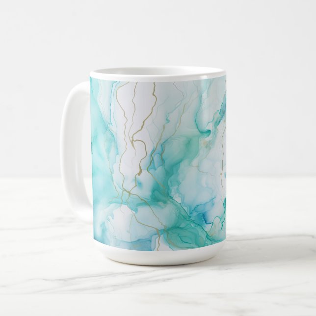 Mint Aqua Bläck Marble Kaffemugg (Framsida vänster)