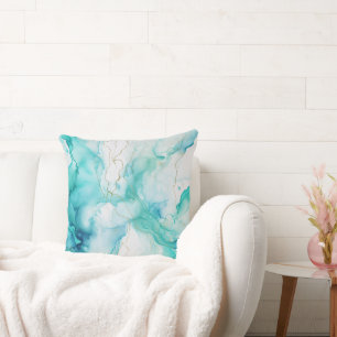 Mint Aqua Bläck Marble Kudde