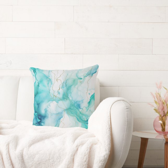Mint Aqua Bläck Marble Kudde (Soffa)