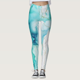 Mint Aqua Bläck Marble Leggings