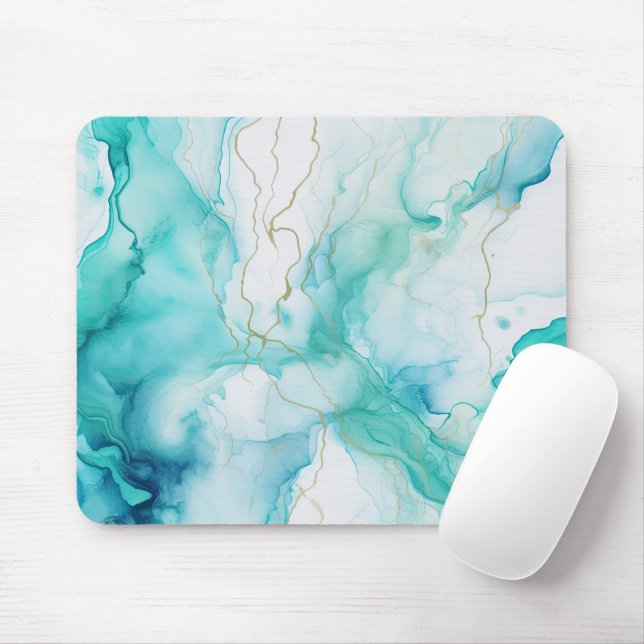Mint Aqua Bläck Marble Musmatta (Med mus)