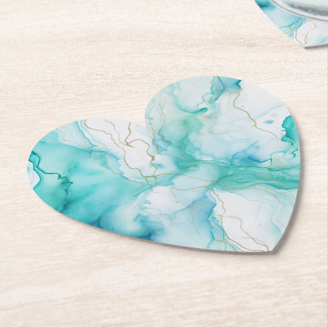 Mint Aqua Bläck Marble Underlägg Papper (Vinklad)