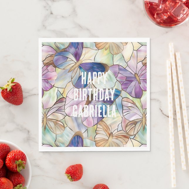 Mint Aqua Blue Lila Butterflies Pappersservett (Insitu)