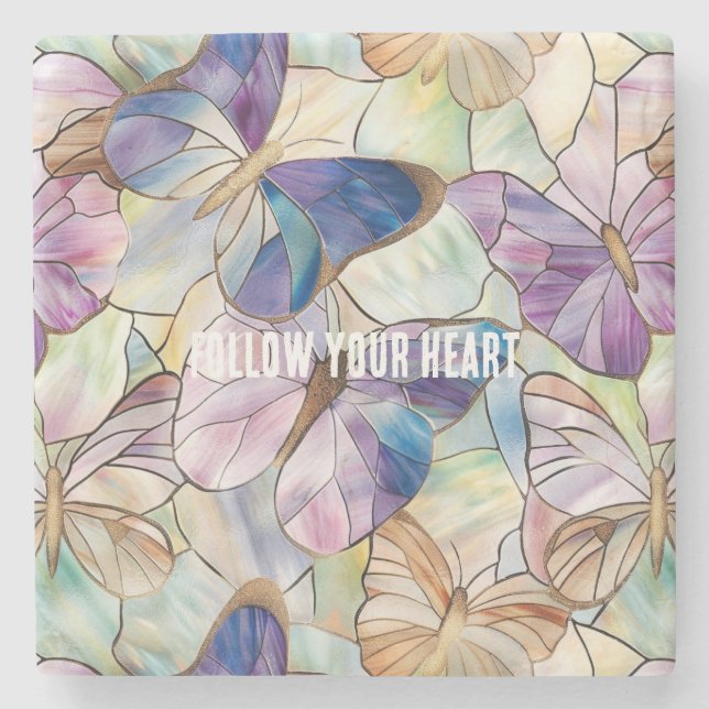 Mint Aqua Blue Lila Butterflies Stenunderlägg (Framsidan)