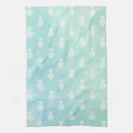 Mint Aqua Blue Watercolor Tropical PineApple Kökshandduk