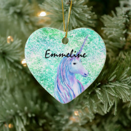 Mint Aqua Confetti Glitter Unicorn Julgransprydnad Keramik