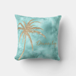 Mint Aqua Guld Handflatan Träd Glitter Dream       Kudde