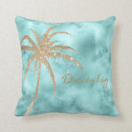 Mint Aqua Guld Handflatan Träd Glitter Dream       Kudde