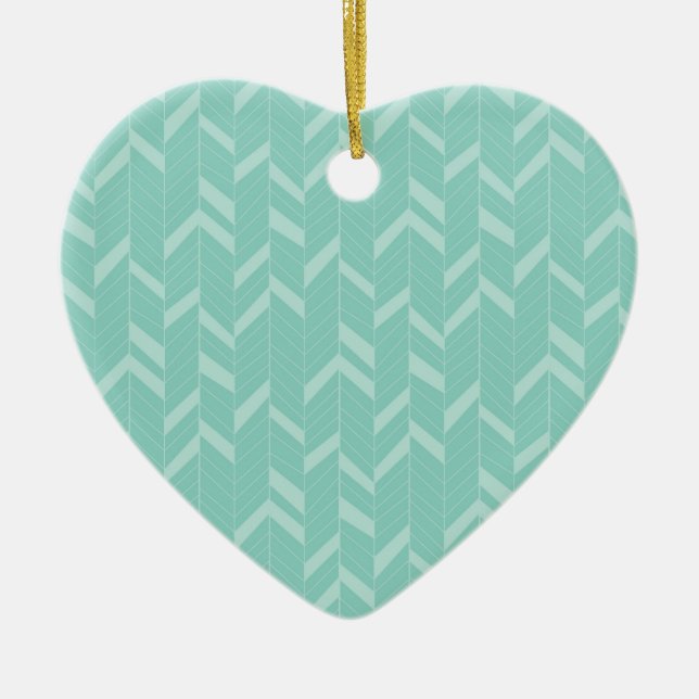 Mint Aqua Herringbone Julgransprydnad Keramik (Framsidan)
