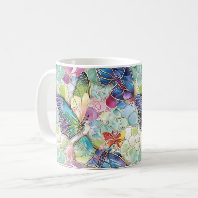 Mint Aqua Lila Rosa Butterflies Kaffemugg (Framsida vänster)
