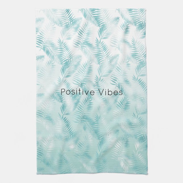 Mint Aqua Ombre Tropiska blad      Kökshandduk (Vertikal)