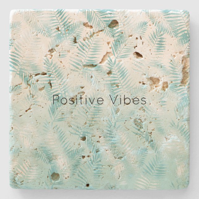 Mint Aqua Ombre Tropiska blad    Stenunderlägg (Framsidan)