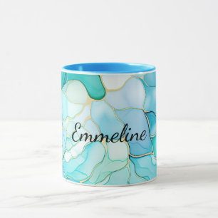 Mint Aqua Pearl Guld Marble Mugg