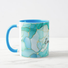 Mint Aqua Pearl Guld Marble Mugg