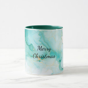 Mint Aqua Pearl Guld Marble Mugg