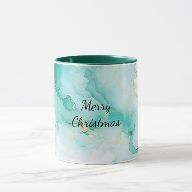 Mint Aqua Pearl Guld Marble Mugg (Center)
