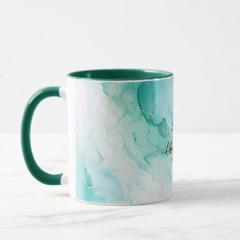 Mint Aqua Pearl Guld Marble Mugg